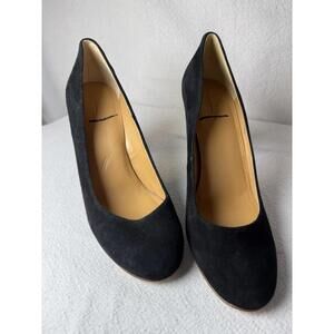 J. Crew Womens Shoes Size 8.5 Black Suede Block Heel Round Toe Slip On Pumps